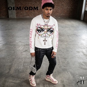 T-shirt imprimé personnalisé en tissu gaufré pour homme, streetwear, impression DTG, tee-shirt graphique à manches longues, lavage vintage, avec logo personnalisé - Product Image 4