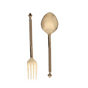 Luxury Brass Gold Serving Utensils Handcrafted Twisted Rope Handle Serving <b>Spoon</b> <b>Fork</b> <b>Set</b> Wholesale - Product Image 1