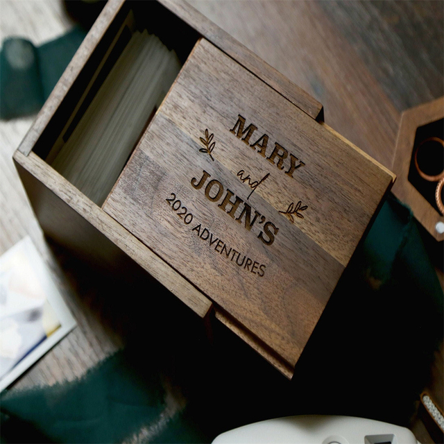 Factory Wholesale Square Keepsake Storage Memory Handmade Small Sliding Lid Personalized Photo Wooden Engraving Gift Box