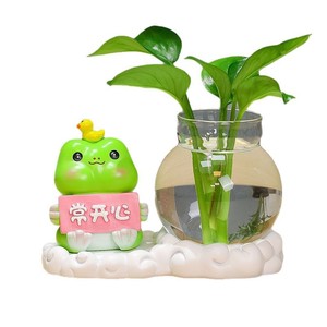 Ornements hydroponiques en résine, décoration de bureau, 2 pièces, style Feng Shui, plantes vertes, vases, fournitures de bureau, cadeau du nouvel an chinois - Product Image 5