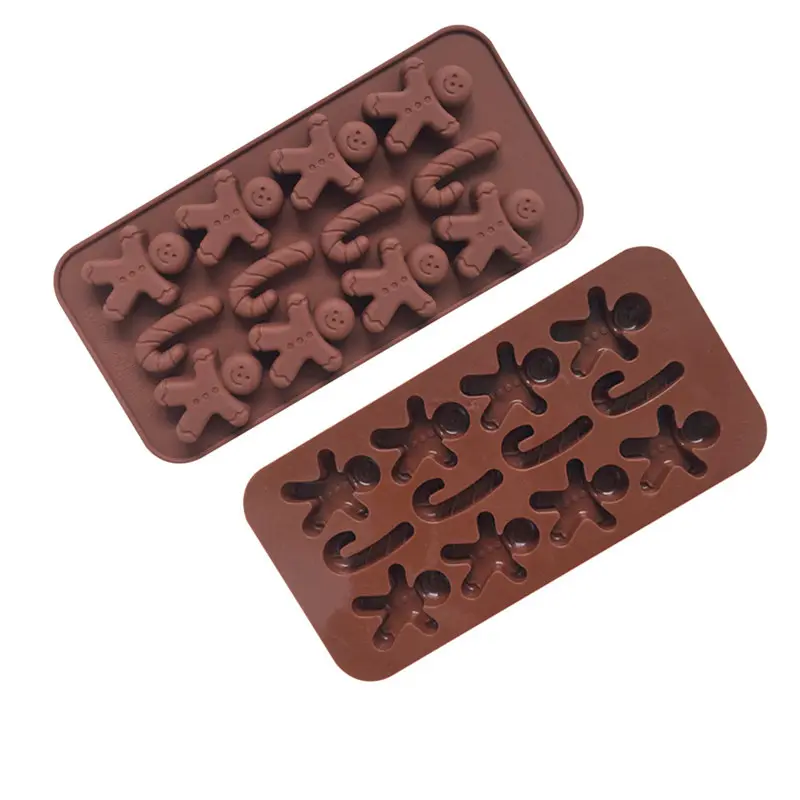 2pcs Christmas Silicone Molds for Baking Jelly Soap Candy Cane Gingerbread Men Chocolate Candy Mold