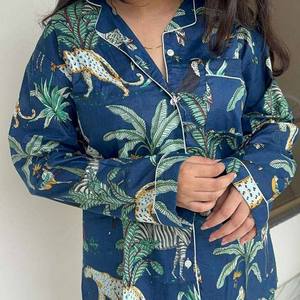 Urvi Creactions Handmade Cotton <b>Pajama</b> Set Digital Printed Animal Indian Night <b>Suit</b> V-neck Full Length Summer Autumn - Product Image 2