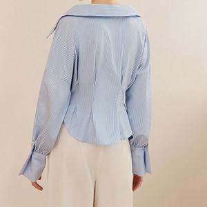 Nouvelle chemise décontractée à rayures pour femme, chemisier et haut à manches longues en lin et coton, amincissant et sculptant la taille, OEM - Product Image 2