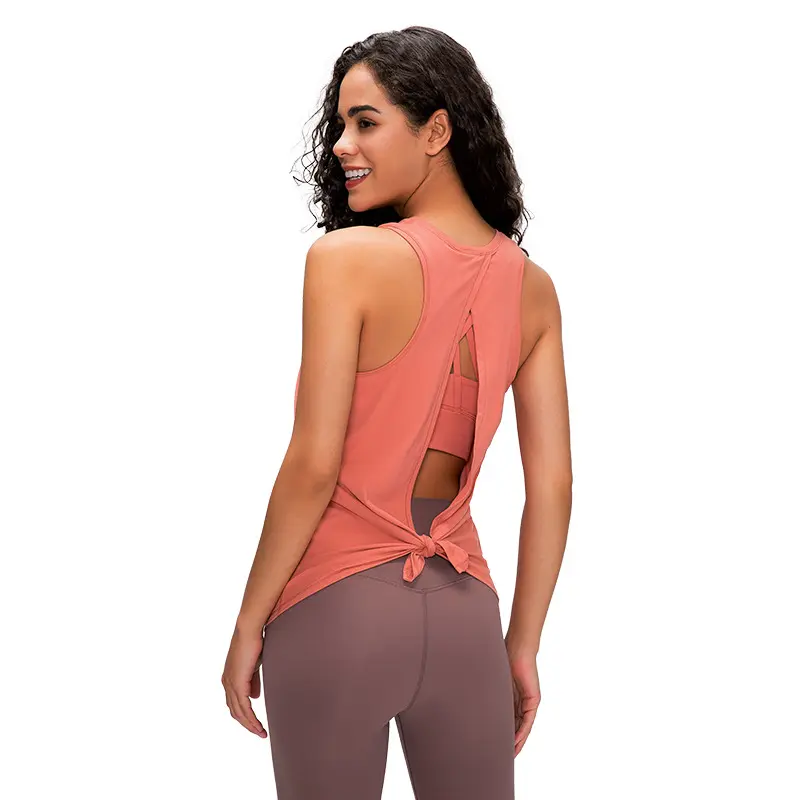 T-shirt Racerback nœud papillon pour femme, personnalisé, à dos ouvert, pour exercices, course à pied, 2022