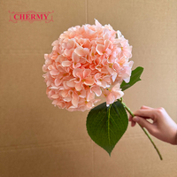 Bunga Hydrangea Sutra Gradasi Hangat DC208, Tangkai Tunggal, Kepala Besar, Bunga Hydrangea Buatan untuk Dekorasi Pernikahan & Rumah