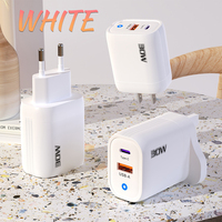 Chargeur de téléphone portable à charge rapide USB Type C 30W avec prise EU US UK, lumière pilote bleue, adaptateur secteur USB à charge rapide A+C