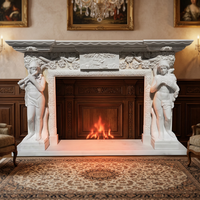 Manteau de cheminée en marbre beige naturel sculpté à la main, avec relief floral rococo, pour décoration intérieure de villa