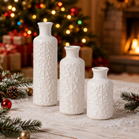 Ensemble de 3 vases en céramique blanche gaufrée, bouteilles décoratives texturées pour la décoration de table à la maison