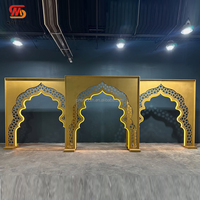 Arche de mariage en métal doré avec éclairage LED, couleur café clair, pour événements arabes, support d'arche d'entrée, toile de fond