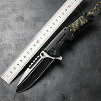 Couteau pliant à lame pointue en acier enduit noir avec poignée en paracorde et plastique, idéal pour le camping, le bricolage et la personnalisation de logo (Bowie)