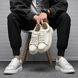 Summer Top-layer Cowhide White Lace-up Durable Sneakers Thick Soles <b>Height</b>-<b>increasing</b> Sports Versatile Business Shoes - Product Image 3