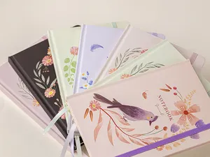 Women's Gift Kawaii Cute Custom Logo Flowers Birds Animal Notebook Note Book Printing Hard Cover A5 With Elastic Closure