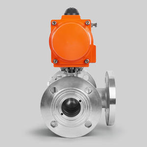 Válvula de bola de brida neumática manual de acero inoxidable Dongqi Q644F-16P, tipo L/T de tres vías para conmutación de desvío de agua - Product Image 4