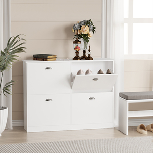Wooden <strong>Slim</strong> Hidden Entry <strong>Shoe</strong> Cabinet, 4 Drawer Narrow Floor <strong>Cupboard</strong> for Home Foyer Hallway &amp; Bedroom Storage - Product Image 2