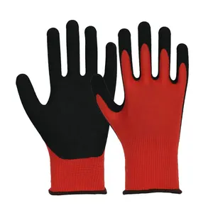 Cheap Comfortable Slip Resistant 13G Red Polyester Liner Latex Sandy Palm Coated Garden Work Protection Safety Glove