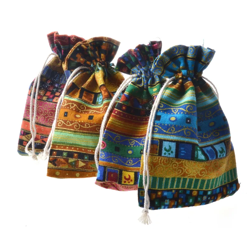 10x14cm Retro Egyptian Ethnic Style Stripe Cotton Drawstring Bag Storage Pouches Packing Jewelry Coin Pouches Candy Gift Bags