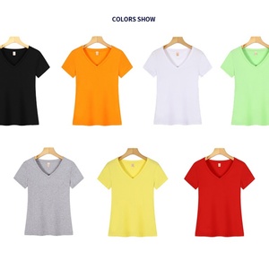 Camiseta de Mujer con Cuello en V, Color Sólido, Corte Ajustado, Ecológica, Mezcla de Algodón, para Uso Diario Informal, Manga Corta - Product Image 2