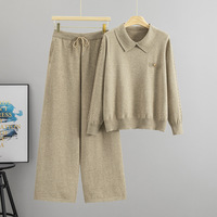 Ensemble décontracté pour femme, style chic et décontracté, automne-hiver, deux pièces, col mandarin, pull en tricot ample, anti-rides