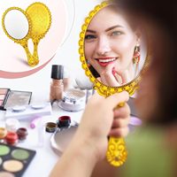 Hot Sell Gold Oval Retro Vintage Handheld Mirror Small Silver Embossed Portable Princess Makeup Compact Hand Mirrors for Women