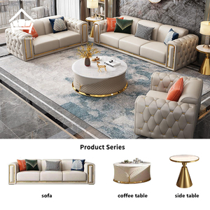 Modern Lüks Beyaz Altın Minimalist Ev Mobilyası Oturma Odası Koltuk Takımı 1+2+3 Kişilik Döşemeli L Şeklinde Deri Köşe Koltuk - Product Image 1