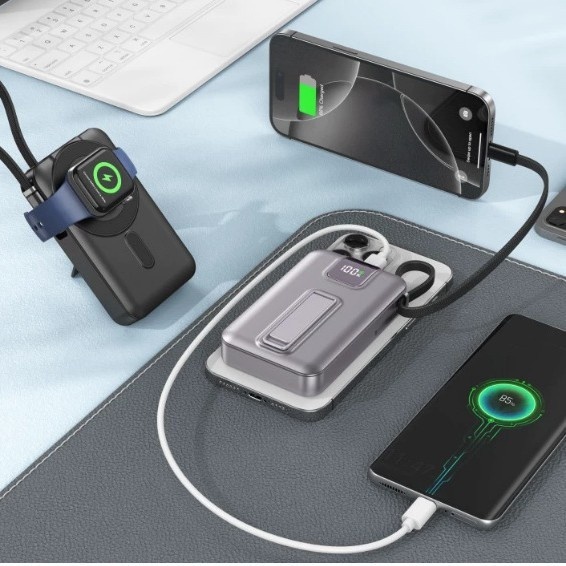 New 10000 MAh Power Bank Built-in Cable Magnetic Wireless Charging 30W Fast Charging Multi-USB Output Compatible