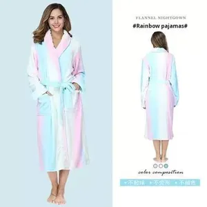 Mùa thu mùa đông qua biên giới Áo choàng tắm thoải mái flannel đồ ngủ với dày lần lượt xuống cổ áo rắn mô hình Áo ngủ - Product Image 4