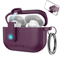 Casing Earphone Kulit PU Portabel untuk AirPods 4 5 Pro 2 dengan Penutup Pengunci Aman dan Penyangga Ponsel serta Gantungan Kunci