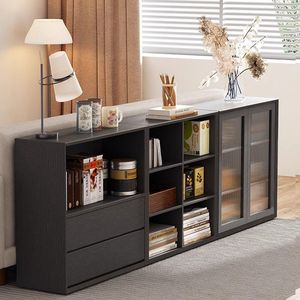 Estante <span class=keywords><strong>de</strong></span> almacenamiento simple moderno para el hogar, mueble <span class=keywords><strong>de</strong></span> sala <span class=keywords><strong>de</strong></span> estar, estantería con combinación <span class=keywords><strong>de</strong></span> vidrio, color negro - Product Image 3