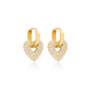 Pendientes de aro colgantes con diseño de corazón delicado de piedra CZ blanca hechos a mano, joyería de plata de ley 925 al por mayor - Product Image 2