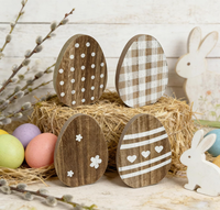 Lot de 4 décorations de Pâques en bois en forme d'œuf, directement de l'usine, pour tables de salon et cheminées