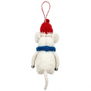 Adorno Navideño de Oso Polar Tejido a Mano, Ecológico, Rústico y Tradicional, 100% Lana, con Gorro Rojo, Bufanda Azul y Campana, para Colgar en la Pared - Product Image 4