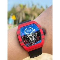 26-jähriges Neues Modell Hochwertige Crimson Carbon Fiber Skelettierte Leichtgewicht-Tourbillon Herren-Sporttaucheruhr mit Kautschukarmband Limitierte Auflage