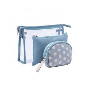 Bolsa de cosméticos de maquillaje de viaje con logotipo bordado personalizado, lienzo compuesto NACIONAL DE PVC, cierre de cremallera de fieltro de plástico, estilo promocional - Product Image 1