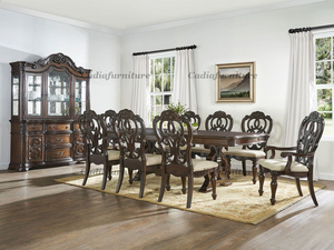 Tavolo da Pranzo Rettangolare in Legno Massello Stile Europeo con 8 Sedie, Design Tradizionale Intagliato a Mano - Product Image 2