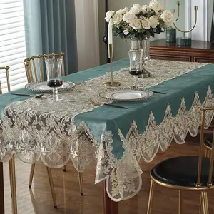 Luxury Embroidered Velvet Lace Tablecloth Wedding Decor Fancy Dining Tablecloths