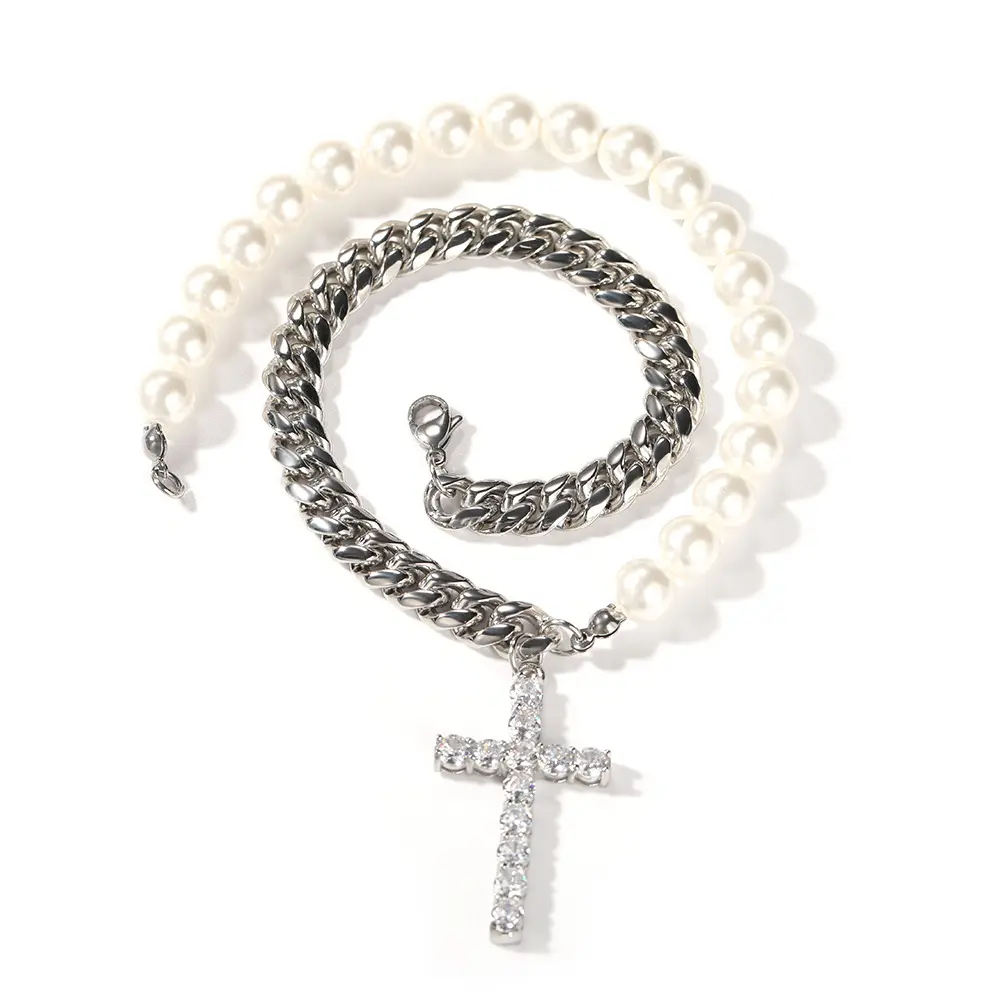 Hip Hop Vintage Persönlichkeit eleganten Schmuck Charme Jesus Kreuz Anhänger Perlenkette