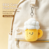 Porte-clés fantaisie en peluche, breloque calmar, bière et barbecue, pendentif amusant pour sac, pour adultes, amis, cadeau de fête, de bar ou de pub