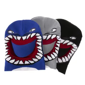 Зимняя вязаная Лыжная маска Sewingman B0488Z с большими акулами, жаккардовая маска, Балаклава с полями на заказ