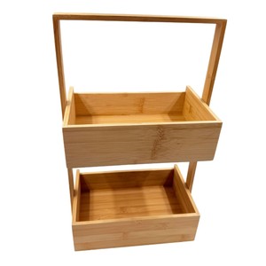 Bamboo Double Layer Storage Box Rectangular <b>Standing</b> Type For Kitchen Countertop <b>Vegetable</b> Fruit And Living Room Snack Storage - Product Image 2