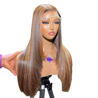 Perruque Lace Frontale 13x4 en Cheveux Humains Ombré Brun Blond Lisse avec Cheveux de Bébé Naturels, Raie Libre, Plusieurs Longueurs, pour Usage Quotidien et Fêtes