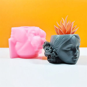 YS <span class=keywords><strong>Pelo</strong></span> <span class=keywords><strong>Corto</strong></span> chica silicona maceta moldes planta maceta hogar jardín decoraciones molde <span class=keywords><strong>de</strong></span> fundición DIY hormigón maceta fabricación - Product Image 3