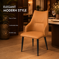 Fauteuil de salle à manger moderne en cuir à dossier haut et accoudoirs ailés, avec coussin épais et pieds en métal, rembourré, élégant pour hôtel, restaurant, maison