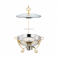 Chauffe-Plat Commercial Yuqi en Acier Inoxydable Plaqué Or 201, Chauffage à l'Alcool, Contrôle de Température, 6L, Couvercle en Verre, pour Buffet