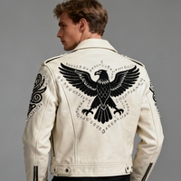Blousons en cuir pour hommes OEM, brodés, avec rivets en strass, en cuir d'agneau, style motard, entièrement personnalisables, fabrication sur mesure