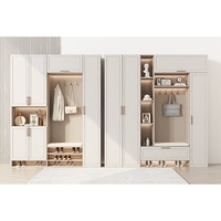 Ensemble de meubles de rangement pour entrée en bois de style français moderne, organisateur de buanderie intégré sur mesure, éclairage LED modulaire, portes à panneaux surélevés