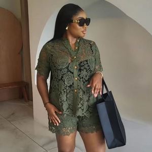 Conjunto de 2 Piezas para Mujer, Verano 2025, Cuello Alto, Top y Shorts de Cintura Alta con Encaje, Ropa Americana al por Mayor - Product Image 3