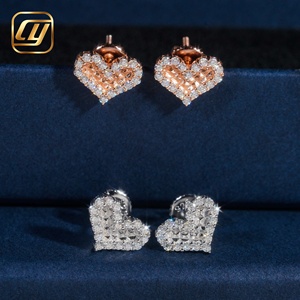 Boucles d'oreilles clous en moissanite en forme de cœur, serties de diamants, en argent S925, à visser, pour femmes et hommes, bijoux hip-hop - Product Image 6