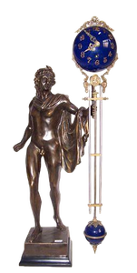 Orologio a Pendolo Meccanico con Movimento a 168 Ore, Figura <span class=keywords><strong>di</strong></span> <span class=keywords><strong>Adam</strong></span> in Ottone Antico, Globo Blu Cobalto, per Collezionisti - Product Image 1