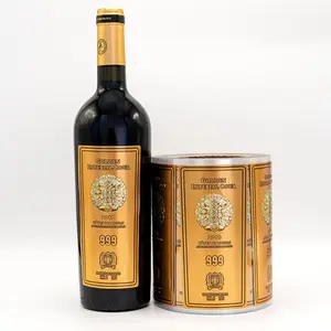 Botella de lujo personalizada Metal impreso en relieve Logo rollo pegatina metálico impermeable embalaje suave aluminio vino etiqueta