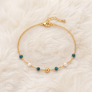 Wholesale Round Green Jasper <b>Pearl</b> Gold Plated Stainless Steel Smooth Ball <b>Bracelet</b> Retro <b>Women</b> Daily Wear Jewelry Customizable - Product Image 3